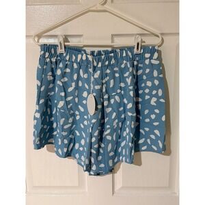 UMGEE USA Women's Blue White Abstract Print Elastic Waist Tiered Shorts 1XL